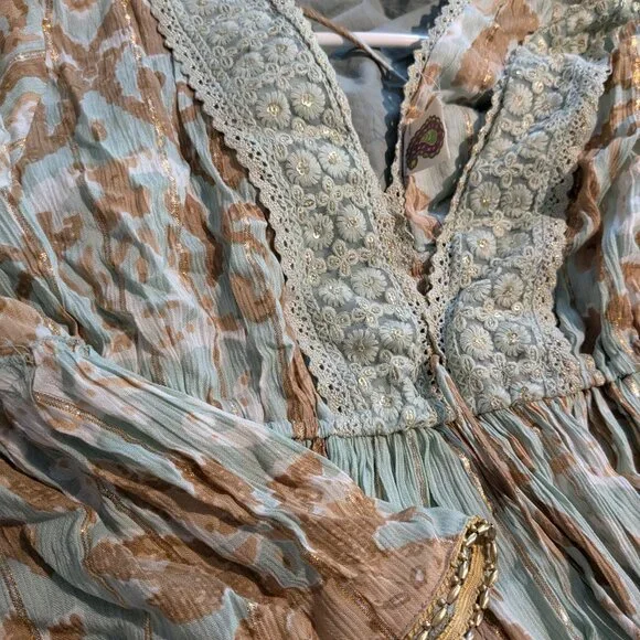 Green and Gold Boho maxi dress - Picture 4 of 6